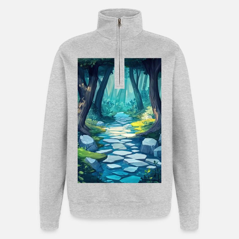 Illustration einer Waldlandschaft - Quarter-Zip-Sweatshirt - Grau meliert