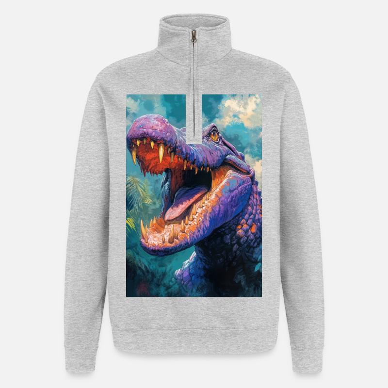 Illustration eines Krokodils - Quarter-Zip-Sweatshirt - Grau meliert