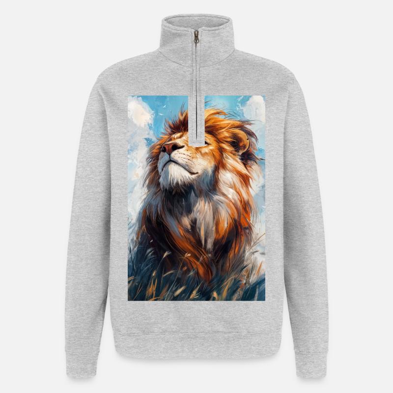 Illustration eines Löwen - Quarter-Zip-Sweatshirt - Grau meliert