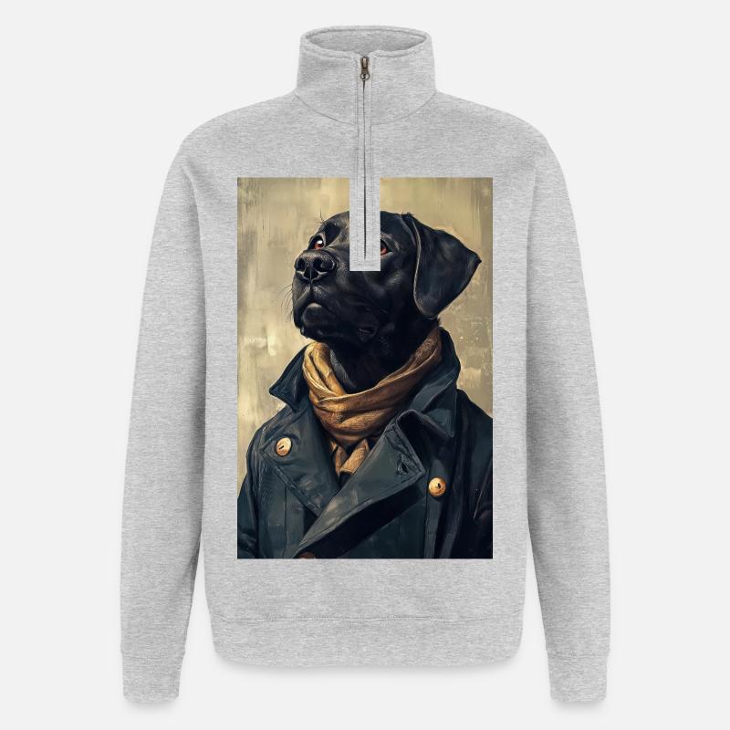 Illustration eines humanoiden Hundes - Quarter-Zip-Sweatshirt - Grau meliert