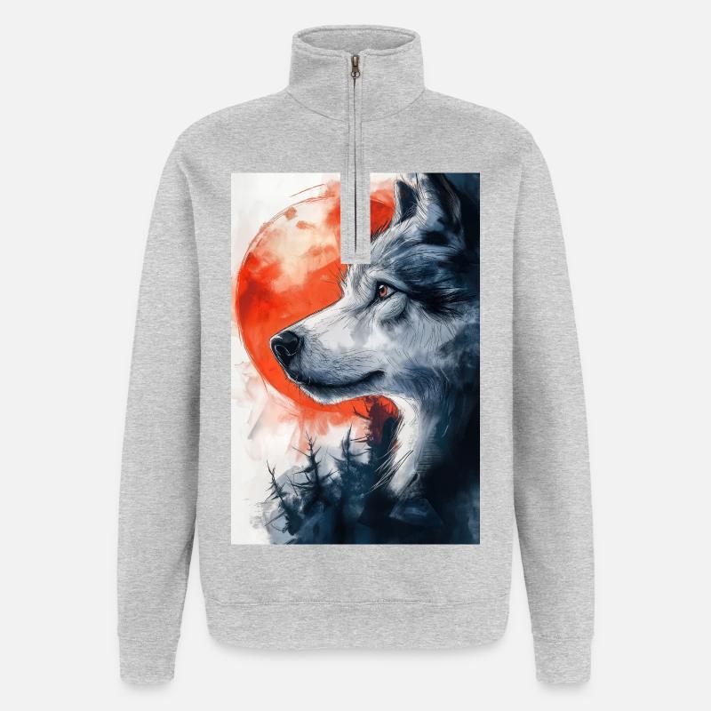 Illustration eines Wolfes - Quarter-Zip-Sweatshirt - Grau meliert
