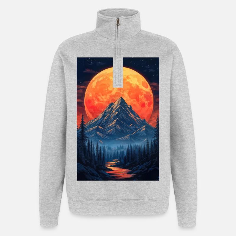 Illustration einer Gebirgslandschaft - Quarter-Zip-Sweatshirt - Grau meliert