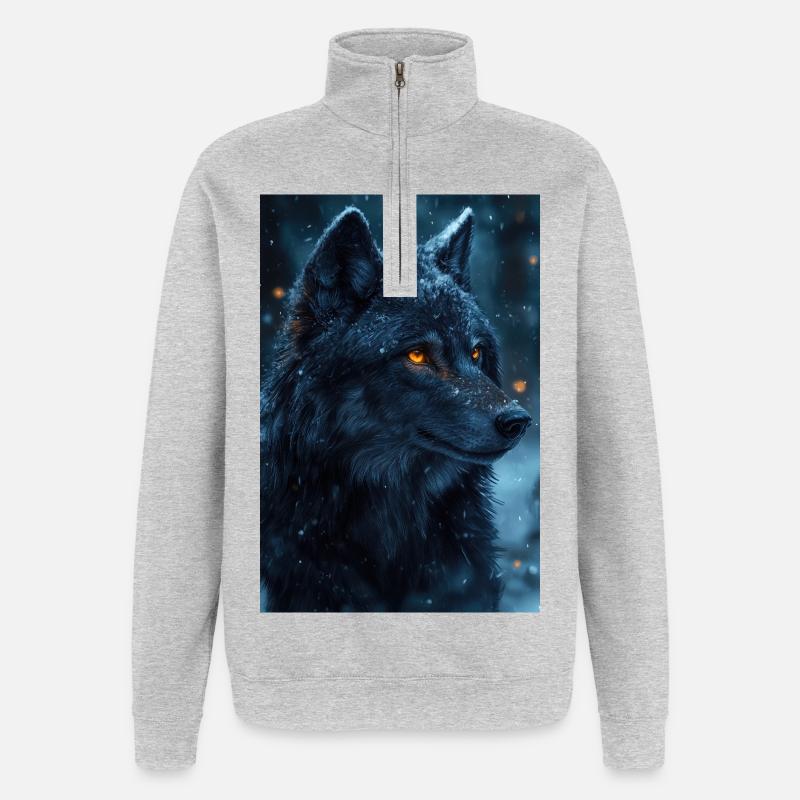 Illustration eines Wolfes - Quarter-Zip-Sweatshirt - Grau meliert