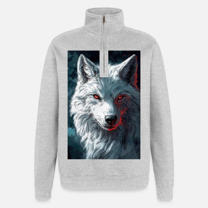 Illustration eines Wolfes - Quarter-Zip-Sweatshirt - Grau meliert