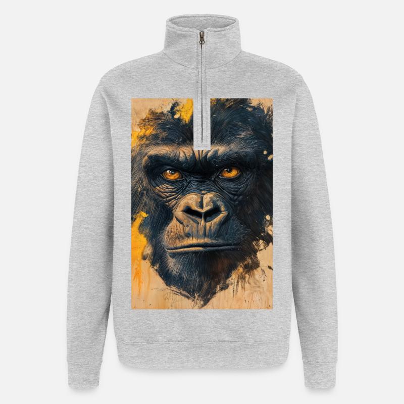 Illustration eines Gorillas - Quarter-Zip-Sweatshirt - Grau meliert