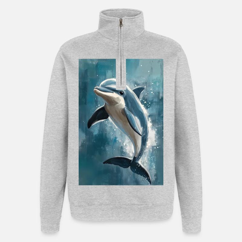 Illustration eines Delfins - Quarter-Zip-Sweatshirt - Grau meliert