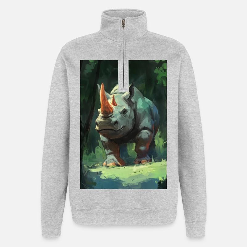 Illustration eines Nashorns - Quarter-Zip-Sweatshirt - Grau meliert