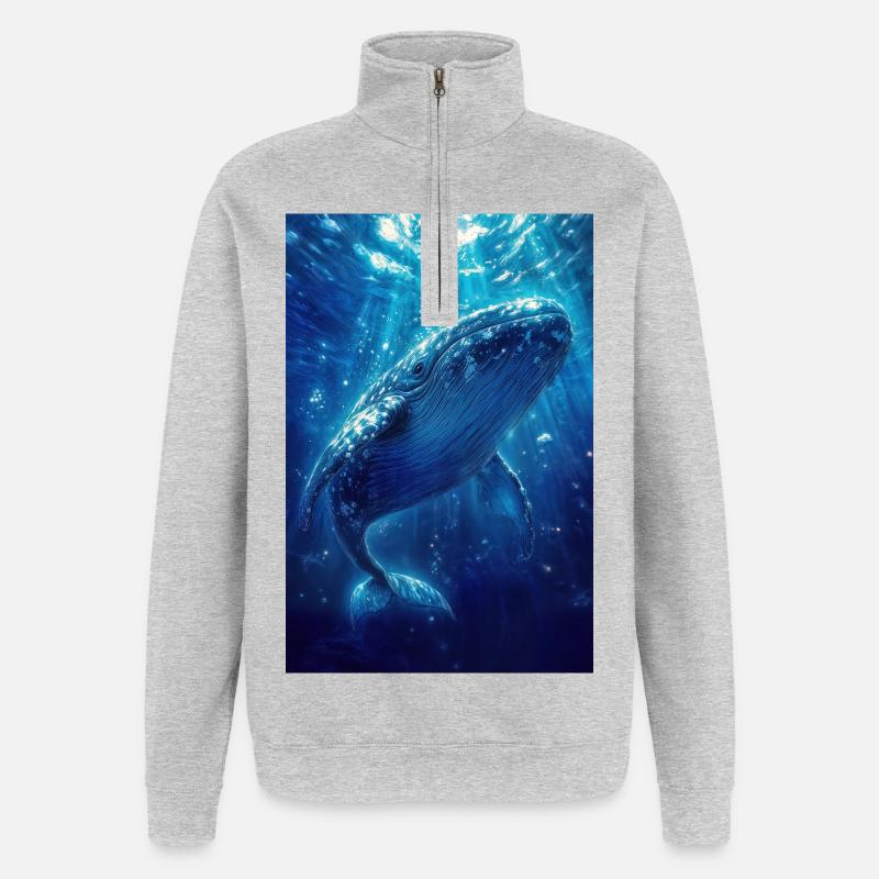Illustration eines Wals - Quarter-Zip-Sweatshirt - Grau meliert