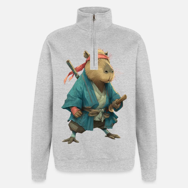Capybara Ninja - Sweat à zip 1/4 - gris chiné