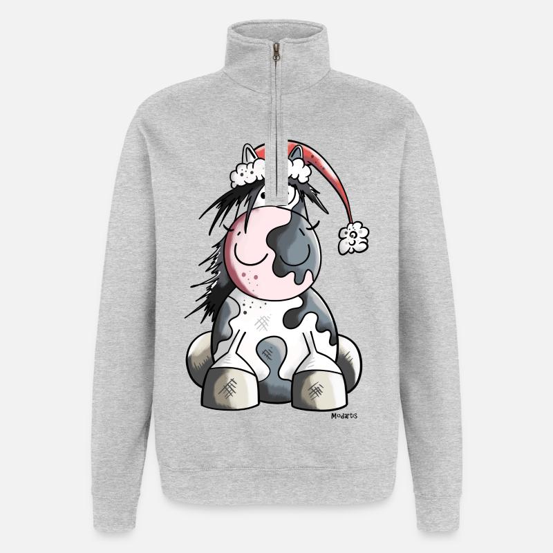 Weihnachtspferd - Quarter-Zip-Sweatshirt - Grau meliert