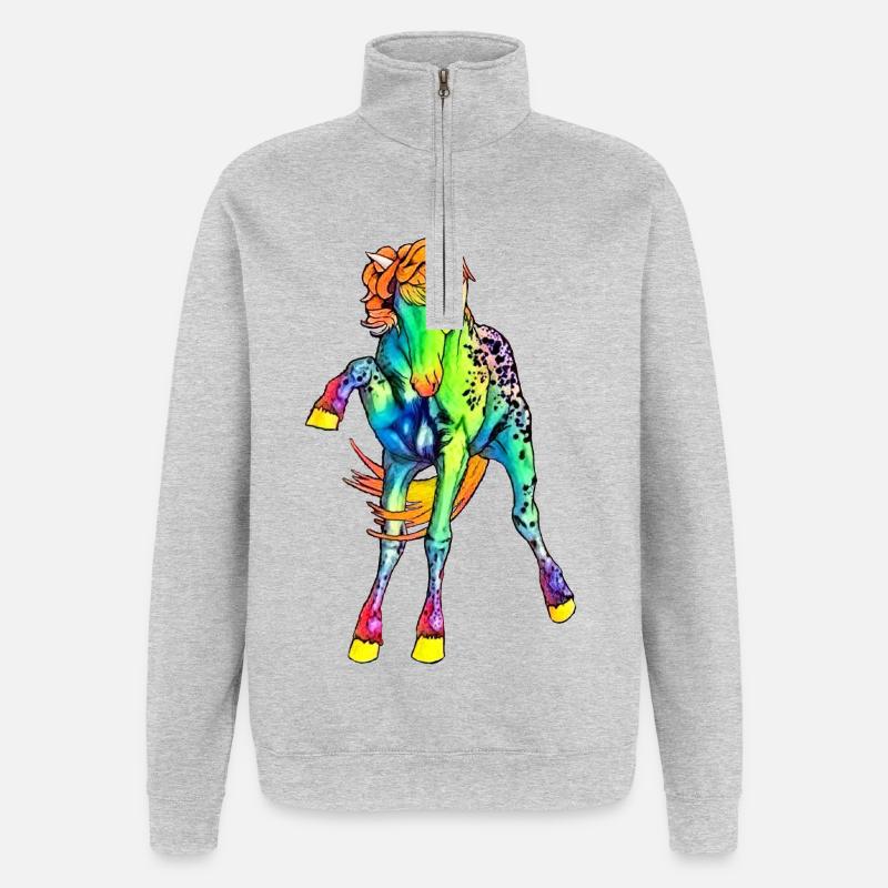 Cheval néon - Sweat à zip 1/4 - gris chiné
