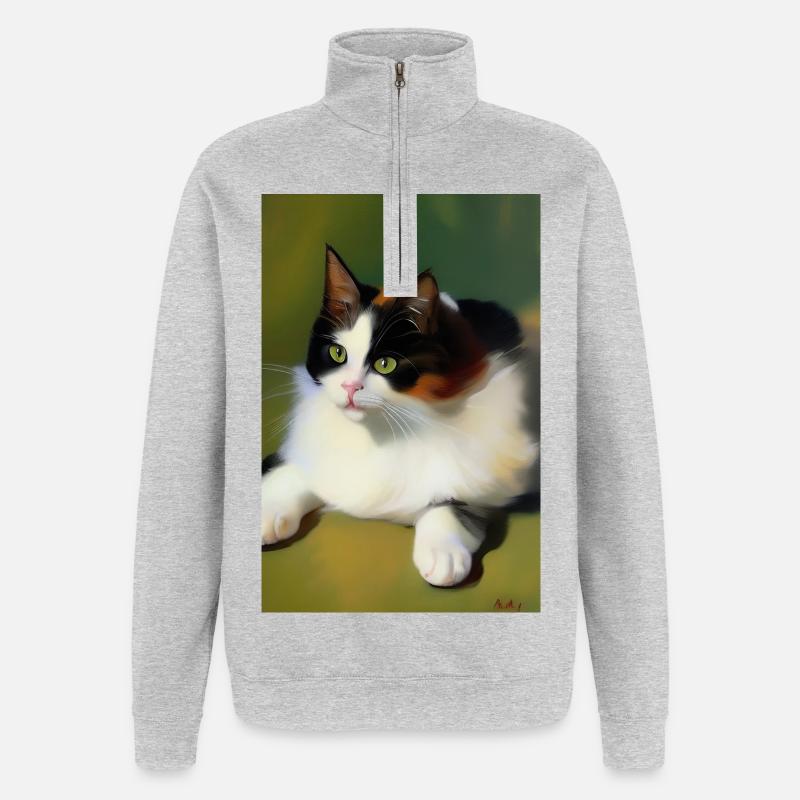 Image du chat - Sweat à zip 1/4 - gris chiné
