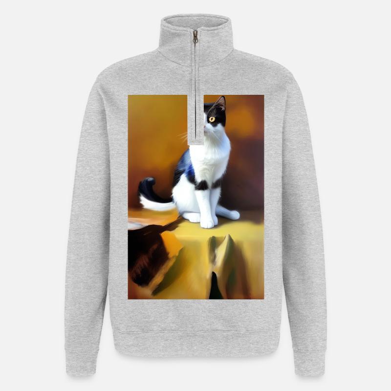 Image du chat - Sweat à zip 1/4 - gris chiné