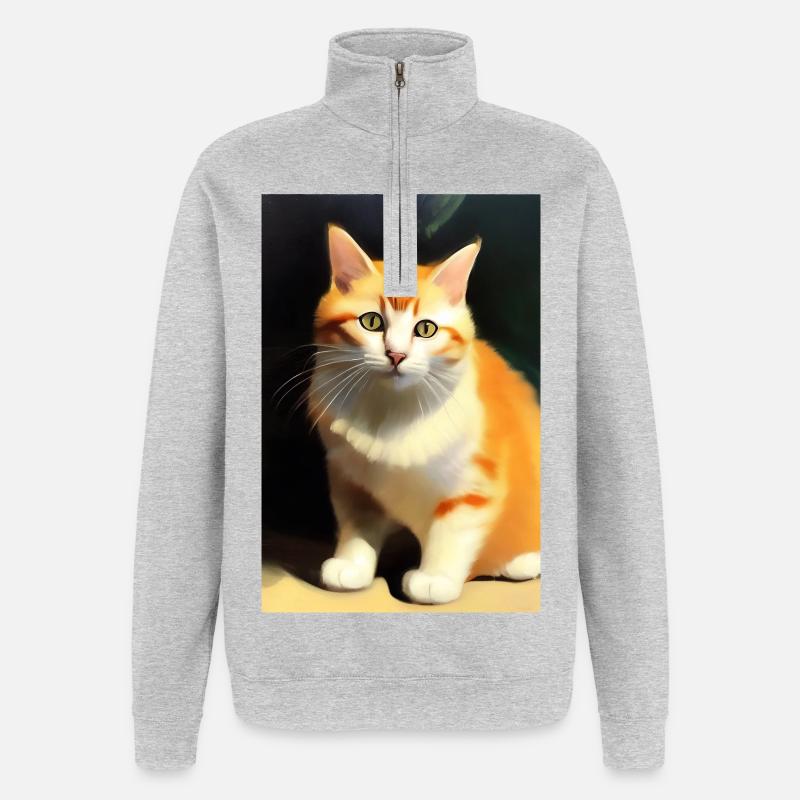 Katzen Bild - Quarter-Zip-Sweatshirt - Grau meliert