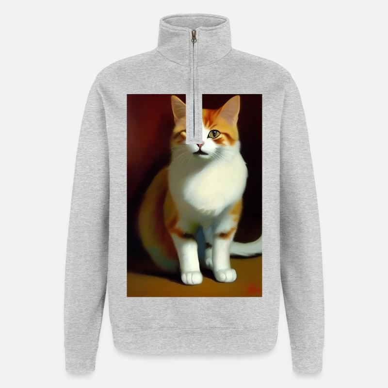 Image du chat - Sweat à zip 1/4 - gris chiné