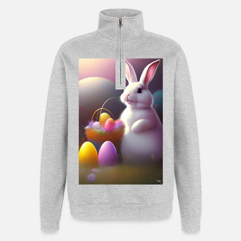 Osterhase mit Oster Eier - Quarter-Zip-Sweatshirt - Grau meliert