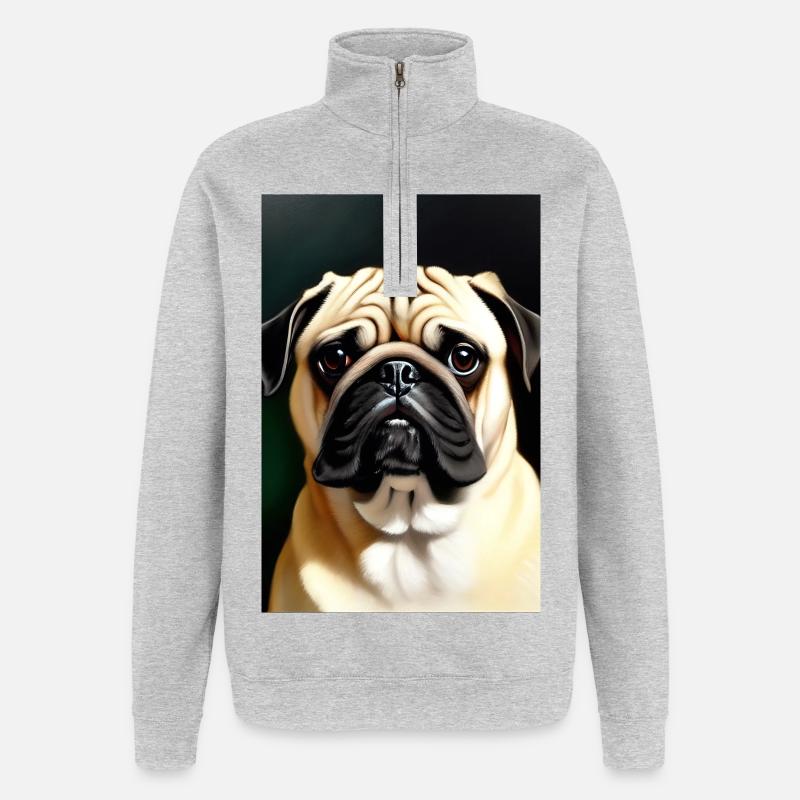 Mops Hund - Quarter-Zip-Sweatshirt - Grau meliert