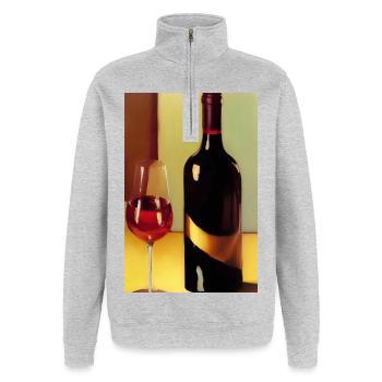 Buveurs de vin - Sweat à zip 1/4 - gris chiné - Devant - AI Model Female 172 light (172cm) & AI Model Male 178 dark (178cm)