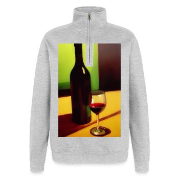 Buveurs de vin - Sweat à zip 1/4 - gris chiné - Devant - AI Model Female 172 light (172cm) & AI Model Male 178 dark (178cm)