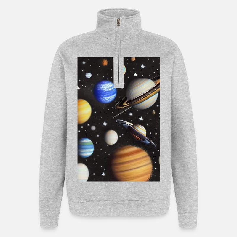 Espace et planètes - Sweat à zip 1/4 - gris chiné