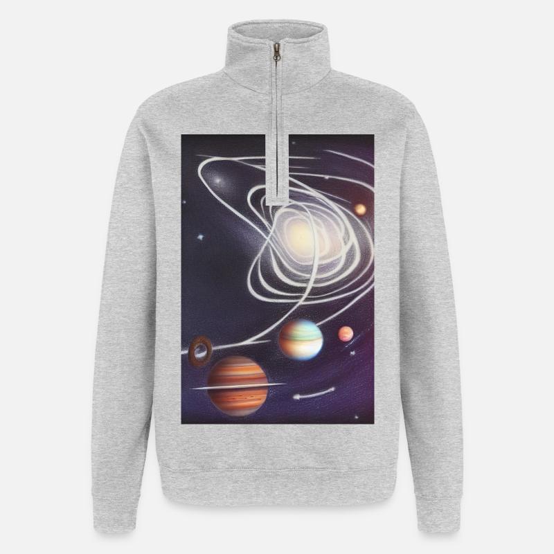 Espace et planètes - Sweat à zip 1/4 - gris chiné