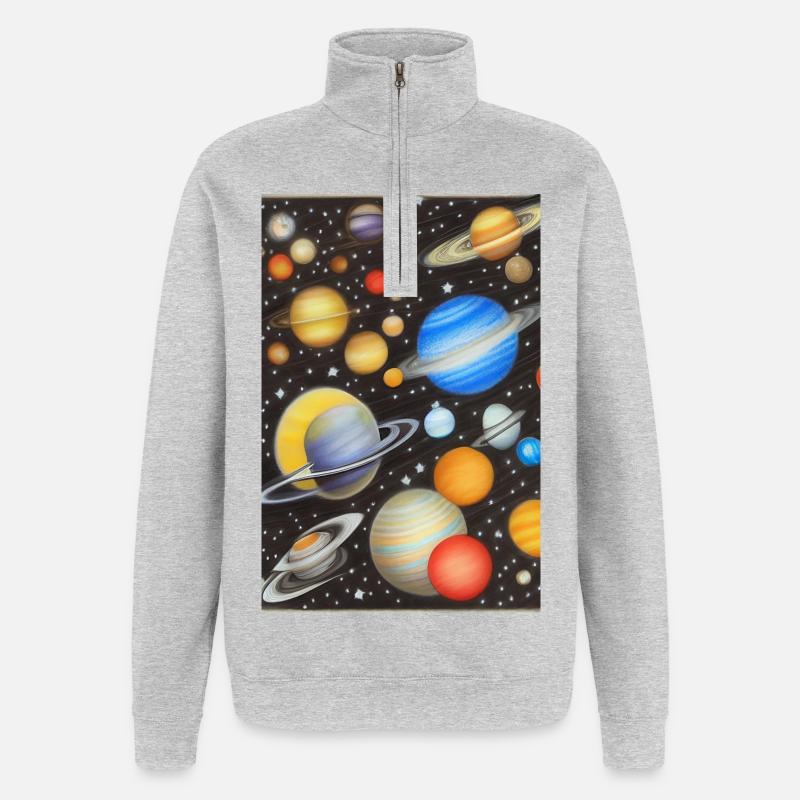 Espace et planètes - Sweat à zip 1/4 - gris chiné