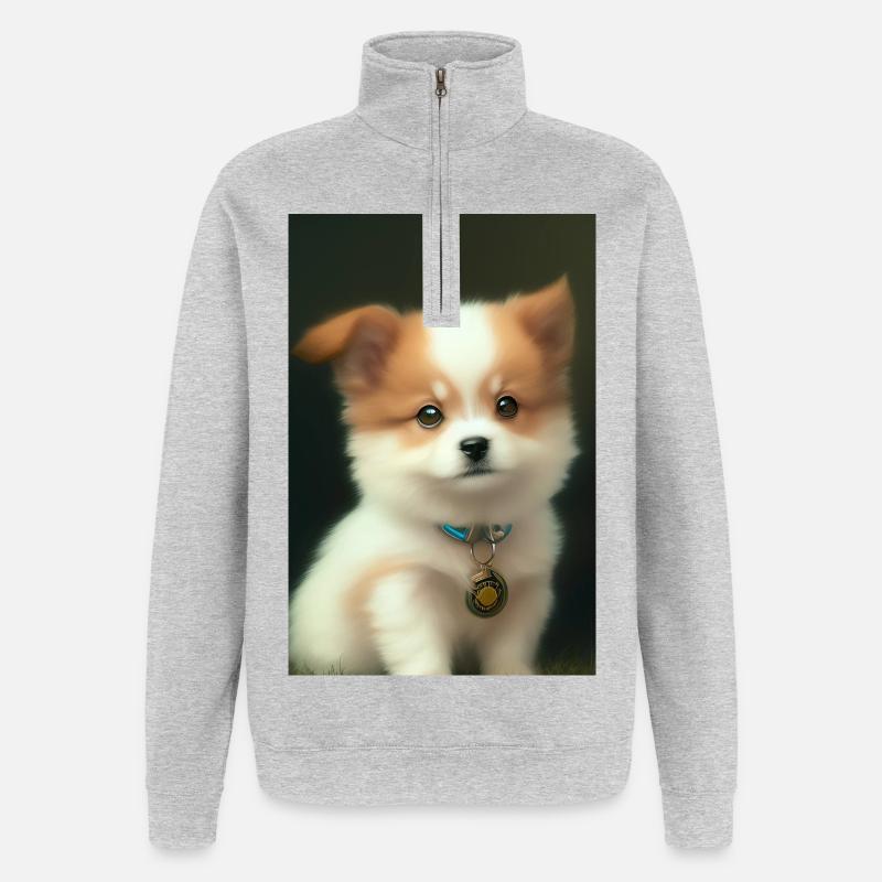 Bébé chien - Sweat à zip 1/4 - gris chiné