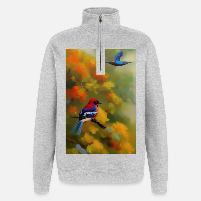 Vogel auf Ast - Quarter-Zip-Sweatshirt - Grau meliert