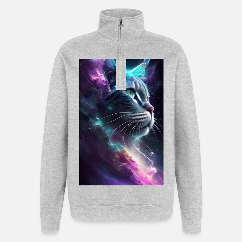 Chat dans l’espace - Sweat à zip 1/4 - gris chiné