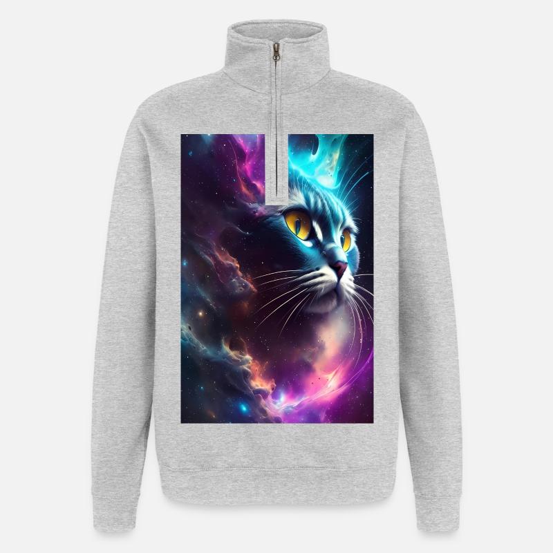 Chat dans l’espace - Sweat à zip 1/4 - gris chiné