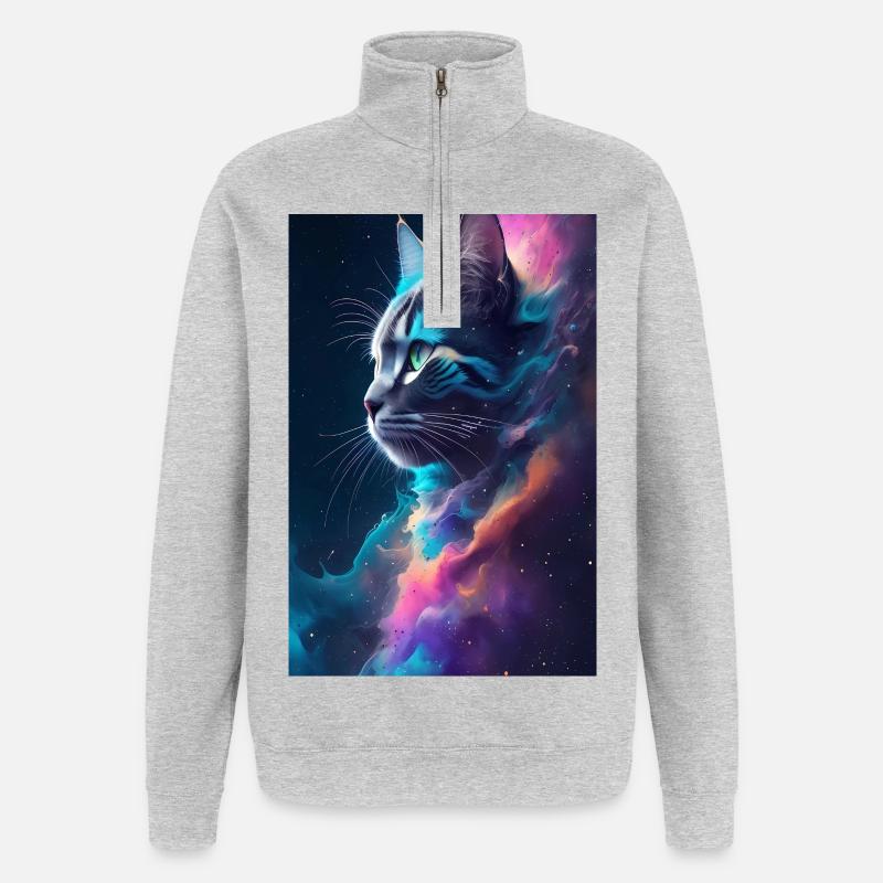 Visage de chat - Sweat à zip 1/4 - gris chiné