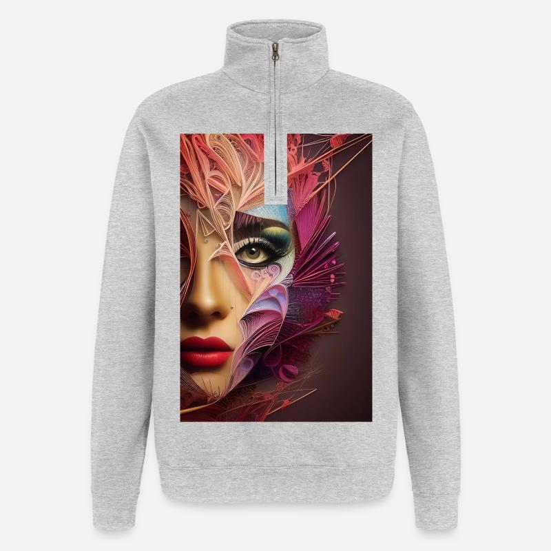 Abstrakte Gesichts Kunst - Quarter-Zip-Sweatshirt - Grau meliert