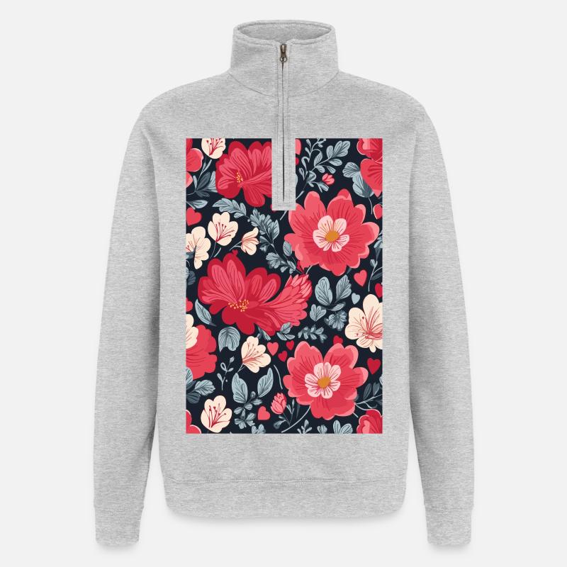 Blumen Muster - Quarter-Zip-Sweatshirt - Grau meliert