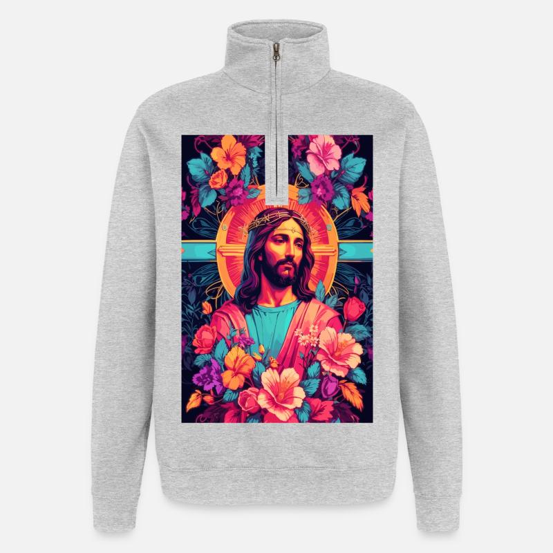 Jesus Christus - Quarter-Zip-Sweatshirt - Grau meliert