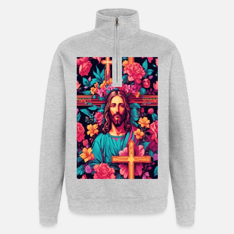 Jesus Christus - Quarter-Zip-Sweatshirt - Grau meliert