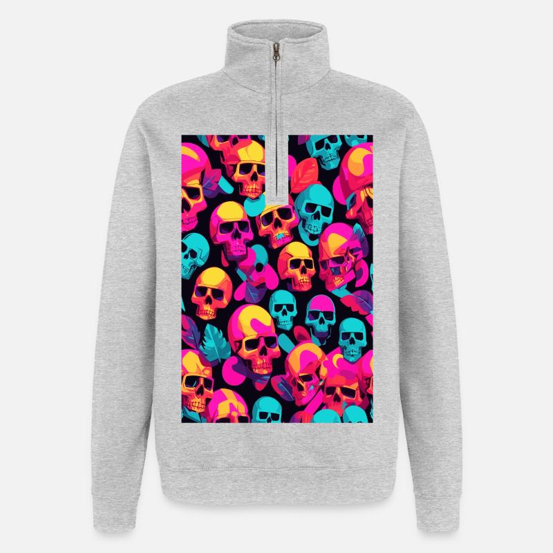 Neon Totenköpfe - Quarter-Zip-Sweatshirt - Grau meliert