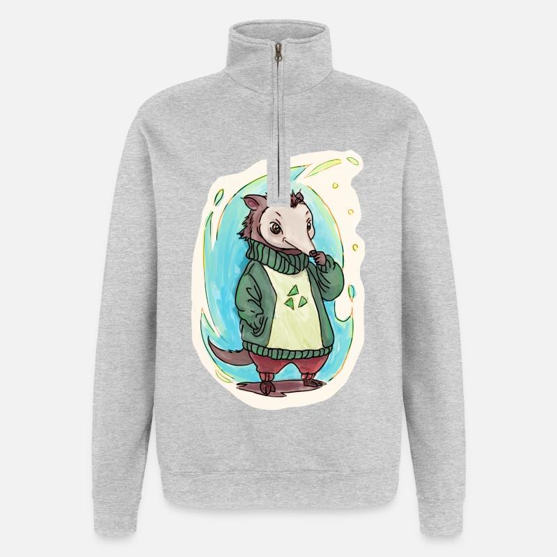 Grünes Reycling Bärchen - Quarter-Zip-Sweatshirt - Grau meliert