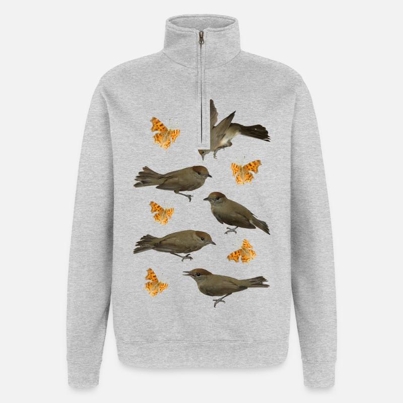 Mönchsgrasmücke mit C-Falter - Quarter-Zip-Sweatshirt - Grau meliert