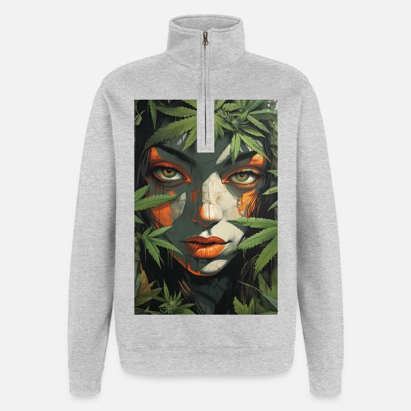 Leaf face in jungle light - Quarter-Zip Sweatshirt - heather grey