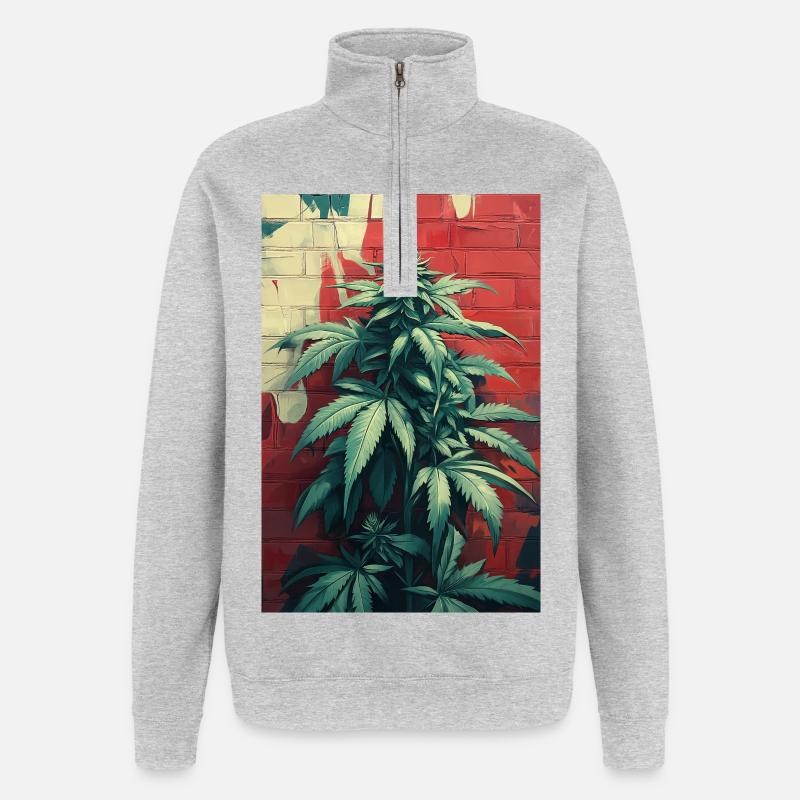Graffiti de cannabis Mur Vert - Sweat à zip 1/4 - gris chiné