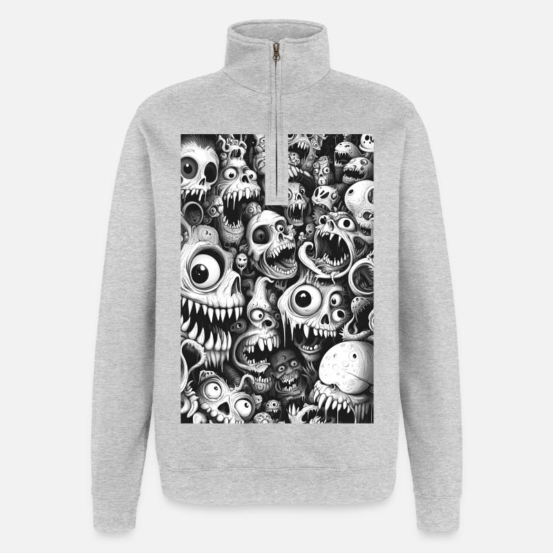 Schädelwimmel Monsterhorde - Quarter-Zip-Sweatshirt - Grau meliert