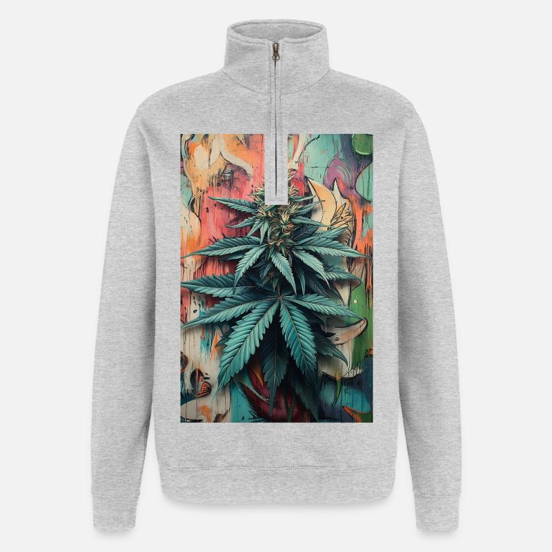 Art de feuilles de cannabis graffiti - Sweat à zip 1/4 - gris chiné