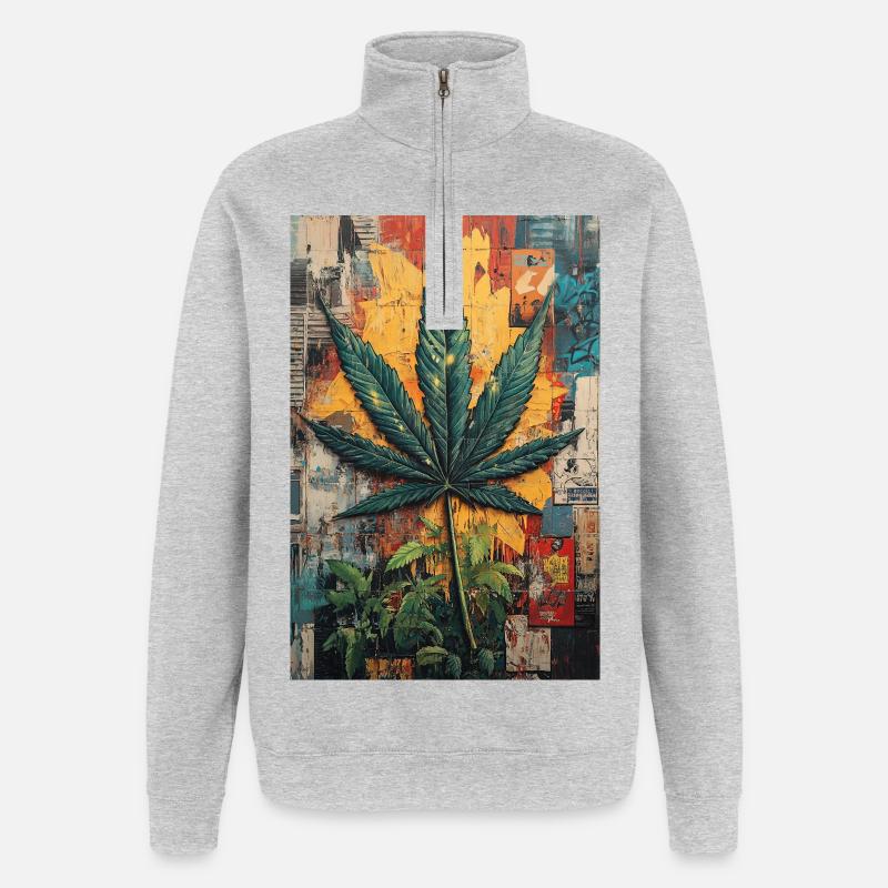 Graffiti Hemp Leaf Wall Art - Quarter-Zip Sweatshirt - heather grey