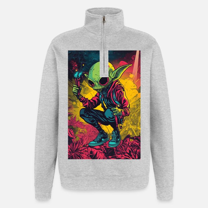 Néonalie dans la jungle des couleurs - Sweat à zip 1/4 - gris chiné