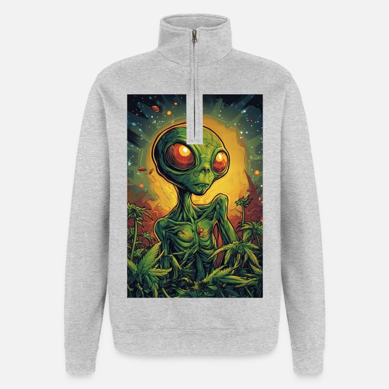 Œil néon extraterrestre de la jungle - Sweat à zip 1/4 - gris chiné