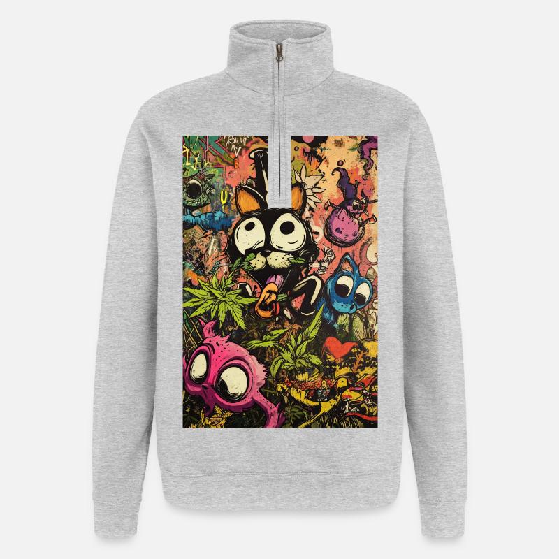 Graffiti coloré de monstre de dessin animé - Sweat à zip 1/4 - gris chiné