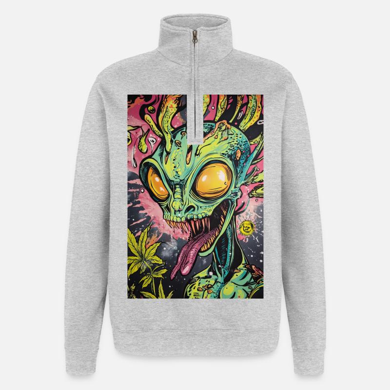 Psychedelic Alien Neon Graffiti - Quarter-Zip Sweatshirt - heather grey