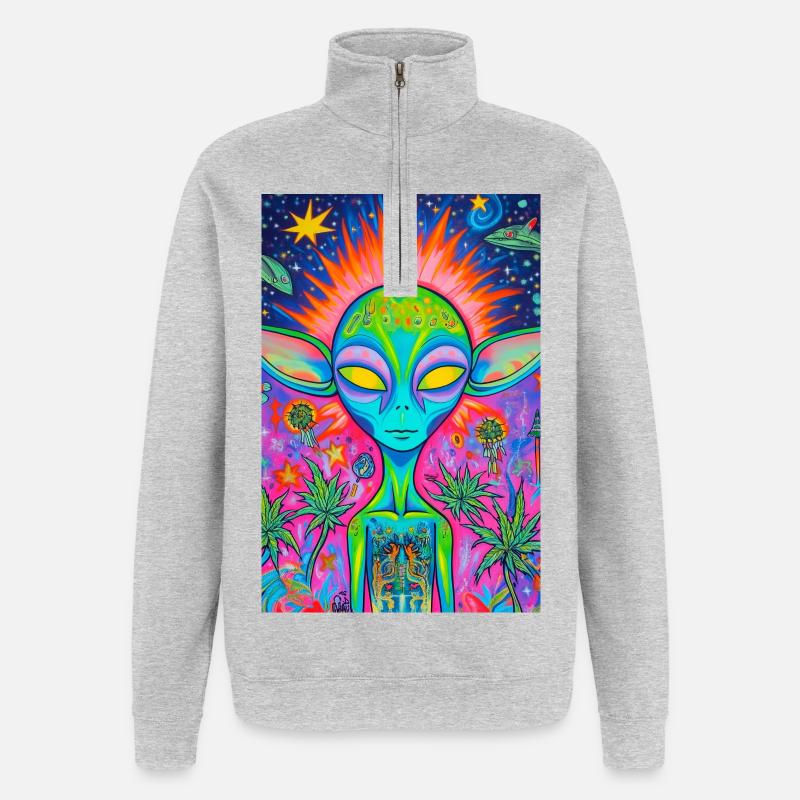 Psychedelischer Alien Neon Garten - Quarter-Zip-Sweatshirt - Grau meliert