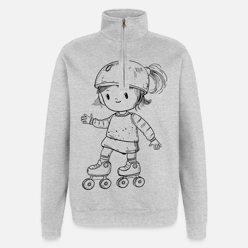 Rollschuhfahrerin Comic Look - Quarter-Zip-Sweatshirt - Grau meliert