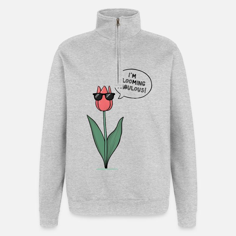 Floraison fabuleuse - Sweat à zip 1/4 - gris chiné